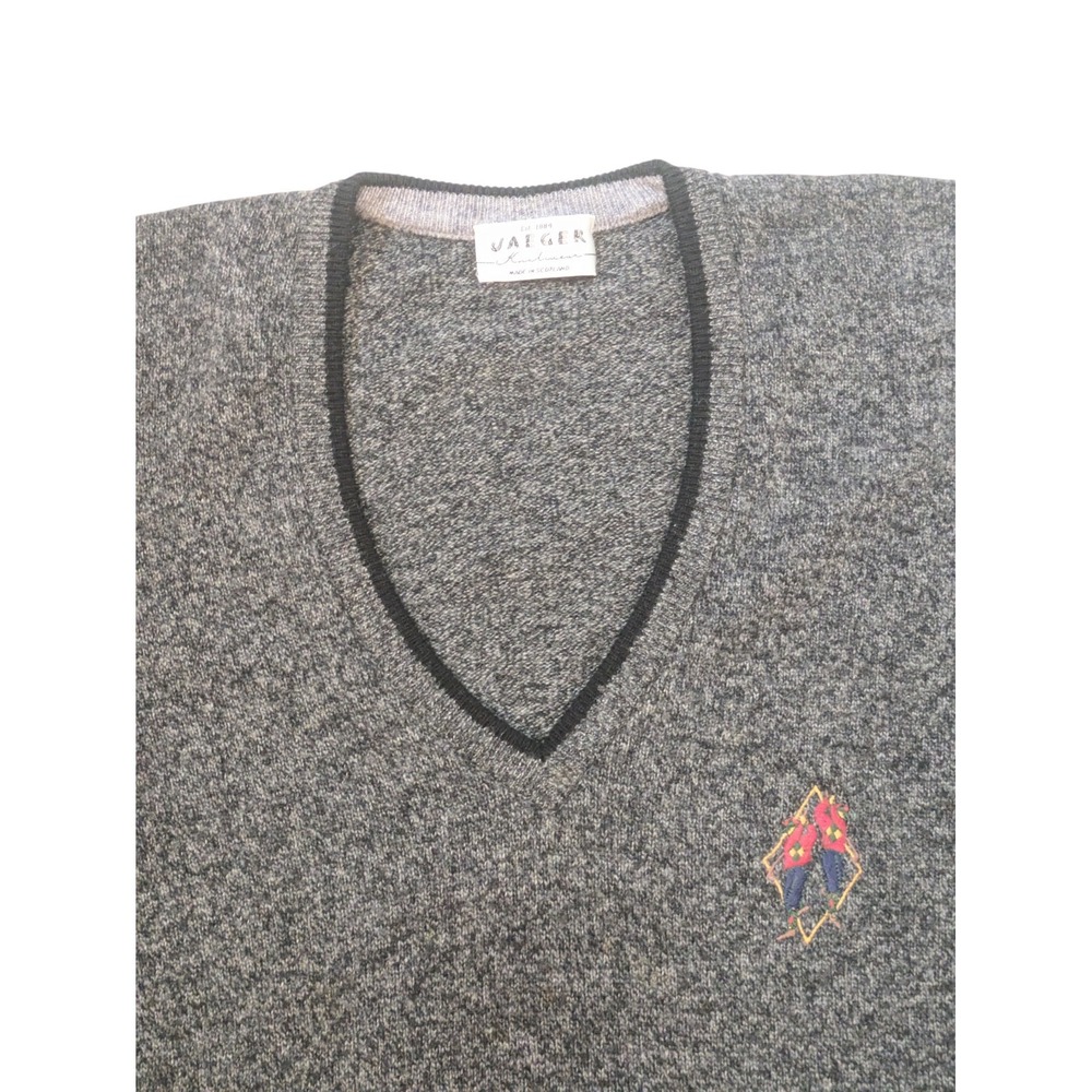 Vintage Jaeger Sweater‎ Men's L Lambswool Gray Argyle V-Neck  Scotland Warm